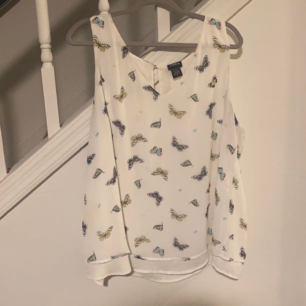 Torrid White Butterfly Double Layer Chiffon Tank.